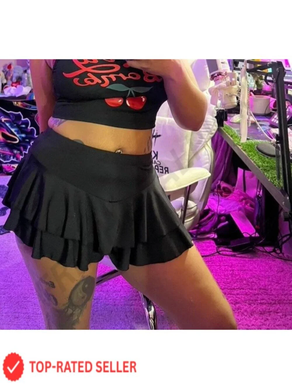 High Waisted Ruffle Mini Skort with Shorts for Women Club Rave Y2K